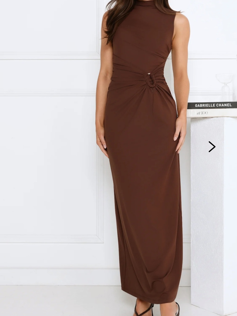 Hello Molly Chocolate Brown Sleeveless Maxi Dress with Side Ring Detail